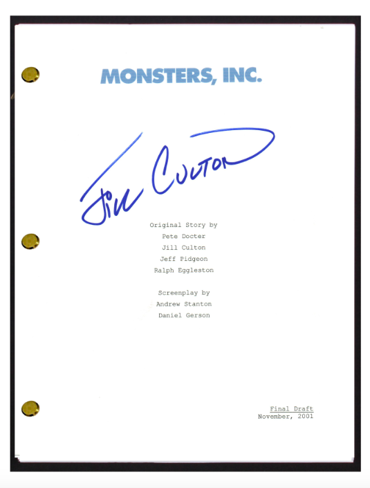 Jill Culton Signed Autographed MONSTERS INC Movie Script Film Screenwr –  EntertainmentAutographs