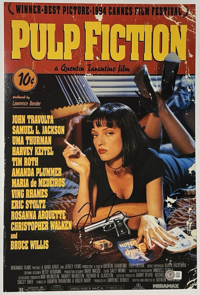Quentin Tarantino Signed PULP FICTION Movie Poster 12x18 Photo Autograph BAS COA