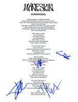 Maneskin Signed Autograph SUPERMODEL 8.5x11 Song Lyric Sheet Full Band x4 COA