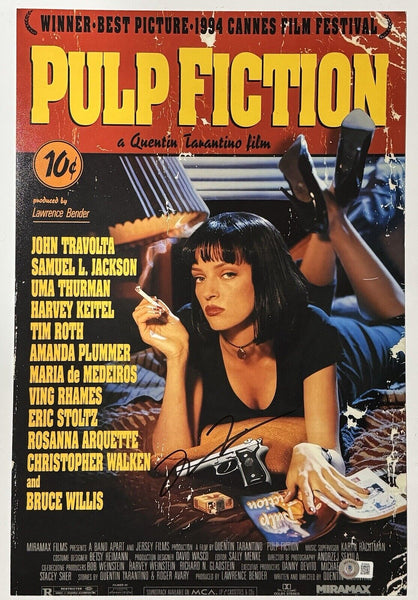 Quentin Tarantino Signed PULP FICTION Movie Poster 12x18 Photo Autograph BAS COA