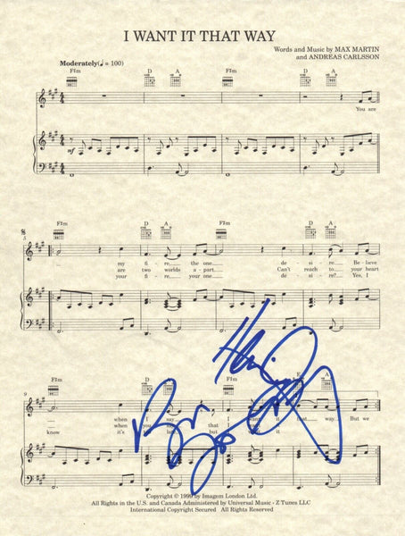 Backstreet Boys Signed I Want It That Way Kevin & Brian 8.5x11 Sheet Music COA