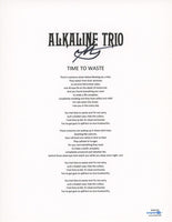Matt Skiba Alkaline Trio Signed Autograph Time To Waste Lyric Sheet 8.5x11 ACOA