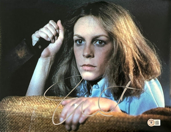 Jamie Lee Curtis Halloween Signed Autograph 11x14 Photo Laurie Strode BAS COA