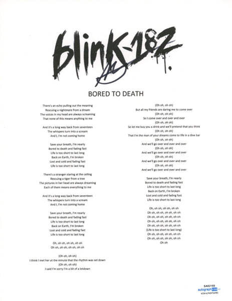 Matt Skiba Blink 182 Signed Autograph Bored To Death Lyric Sheet 8.5x11 ACOA COA