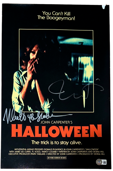 Jamie Lee Curtis & Nick Castle HALLOWEEN Signed 11x17 Poster Photo Autograph BAS