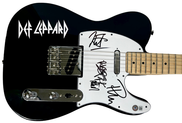 Def Leppard Band Signed Autograph Electric Guitar Joe Elliott x4 Beckett COA