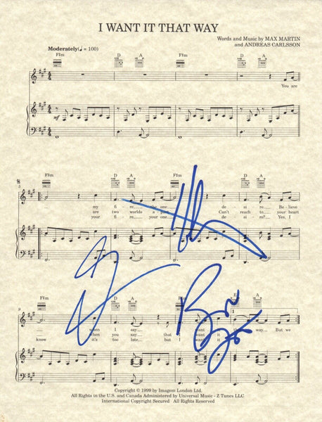 Backstreet Boys Signed I Want It That Way Sheet Music 8.5x11 Kevin Brian AJ COA