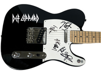 Def Leppard Band Signed Autograph Electric Guitar Joe Elliott x4 Beckett COA