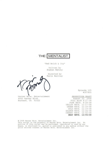 Paris Barclay The Mentalist Signed Autograph Episode 5 Full Script Director COA