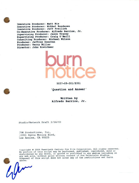 Gabrielle Anwar BURN NOTICE Signed Autograph Episode Script Full Screenplay COA