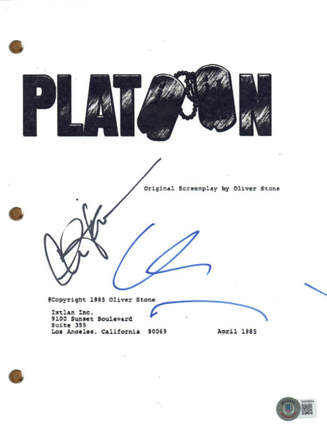 Charlie Sheen & Willem Dafoe Signed Autograph Platoon Movie Script Beckett COA