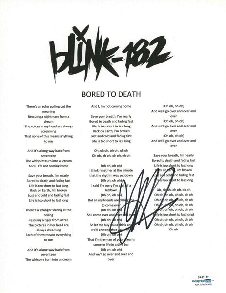 Matt Skiba Blink 182 Signed Autograph Bored To Death Lyric Sheet 8.5x11 ACOA COA