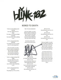 Matt Skiba Blink 182 Signed Autograph Bored To Death Lyric Sheet 8.5x11 ACOA COA