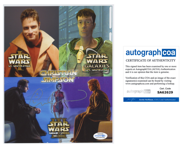 CHRISTIAN SIMPSON Signed STAR WARS Autograph 8x10 Photo Gavyn Sykes ACOA COA