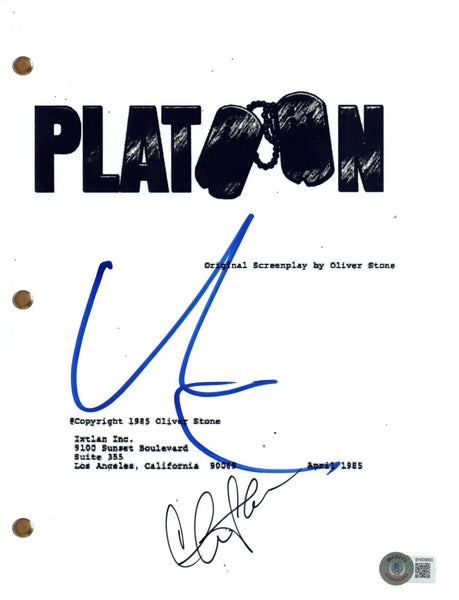 Charlie Sheen & Willem Dafoe Signed Autograph Platoon Movie Script Beckett COA