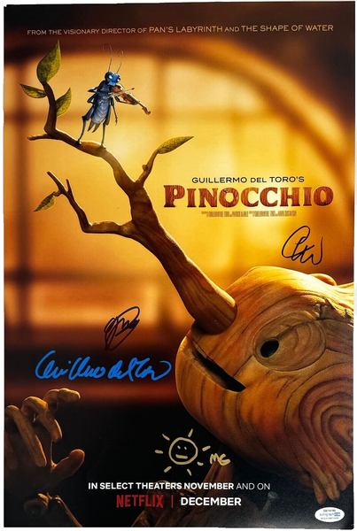 Pinocchio Cast Signed 12x18 Movie Poster Guillermo Del Toro Waltz x4 ACOA COA