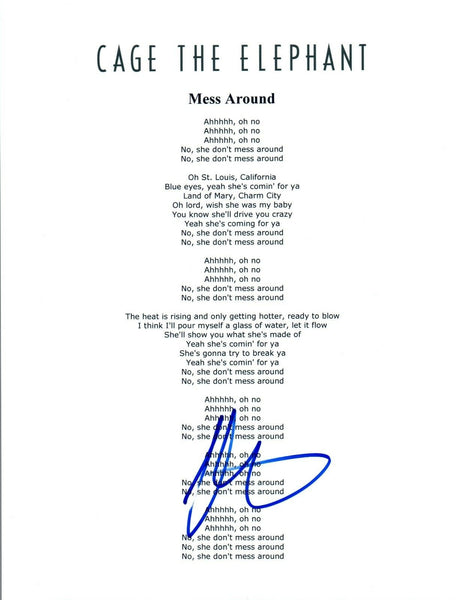 Matt Shultz Signed Autographed Cage The Elephant MESS AROUND Lyric Sheet COA