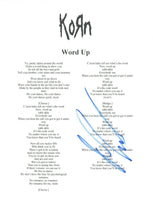 Munky James Shaffer Signed Autographed Korn WORD UP Song Lyric Sheet COA