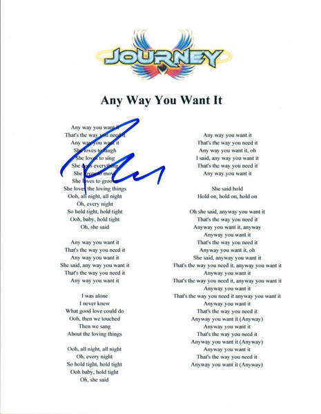 Ross Valory Signed Autograph Journey "Any Way You Want It" Lyric Sheet COA