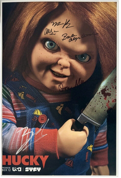 Chucky Cast Signed Autograph 12x18 Poster Photo TV Series Don Mancini x5 ACOA