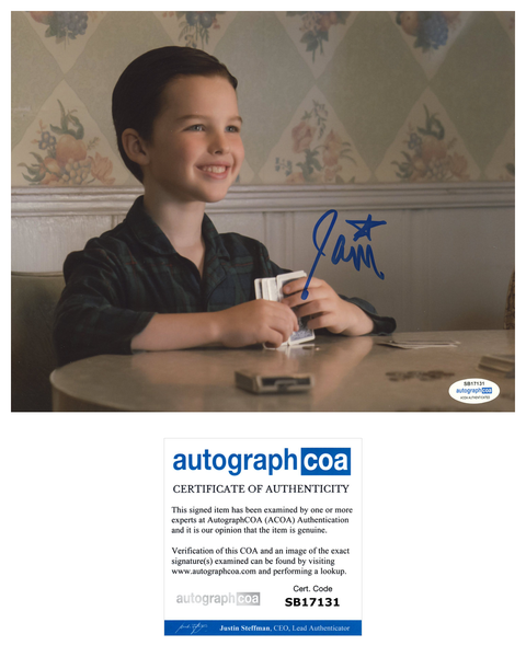 Iain Armitage Signed Autograph 8x10 Photo Young Sheldon Big Bang Theory ACOA COA