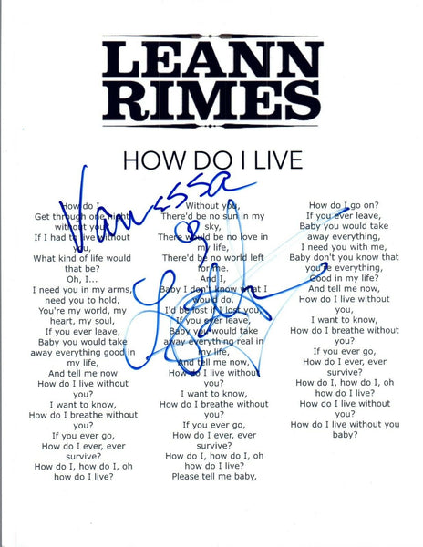 Leann Rimes Signed Autographed "How Do I Live" Song Lyric Sheet COA VD
