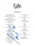 Munky James Shaffer Signed Autographed Korn WORD UP Song Lyric Sheet COA