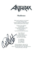 Charlie Benante Signed Autographed Anthrax MADHOUSE Song Lyric Sheet COA