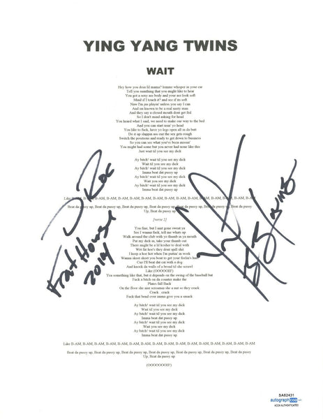 Ying Yang Twins Signed Autograph Wait Song Lyric Sheet Hip Hop Rappers ACOA COA