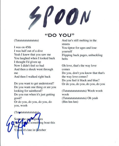 Eric Harvey Signed Autographed SPOON "Do You" Song Lyric Sheet COA VD