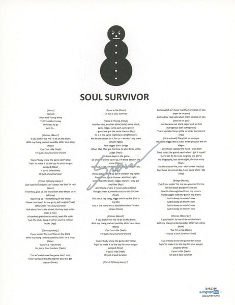 Young Jeezy Signed Autograph Soul Survivor Lyric Sheet Hip Hop Rapper ACOA COA