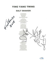Ying Yang Twins Signed Autographed Salt Shaker Lyric Sheet Hip Hop Rap ACOA COA