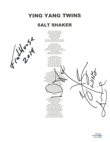 Ying Yang Twins Signed Autographed Salt Shaker Lyric Sheet Hip Hop Rap ACOA COA