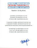 John Mayall Signed The Bluesbreakers RAMBLIN' ON MY MIND Song Lyric Sheet COA