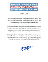 John Mayall Signed Autographed The Bluesbreakers LITTLE GIRL Lyric Sheet COA