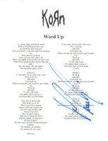 Munky James Shaffer Signed Autographed Korn WORD UP Song Lyric Sheet COA