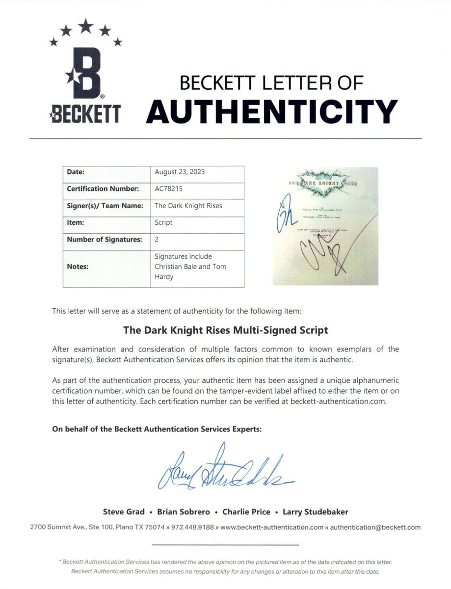 Christian Bale Tom Hardy Signed The Dark Knight Rises Movie Script Aut ...