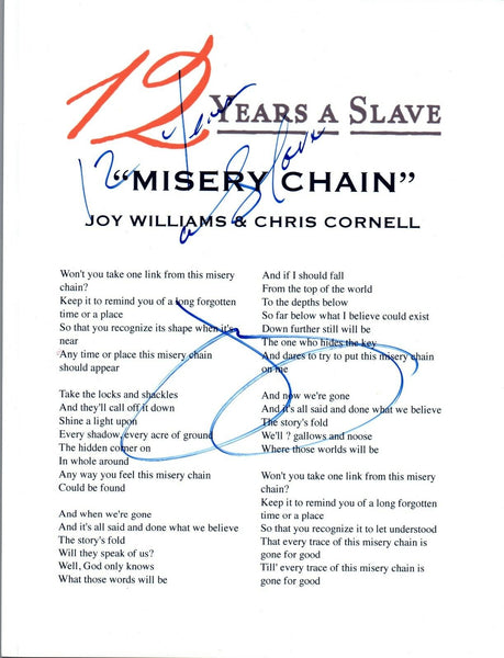 Joy Williams Signed Autograph 12 YEARS A SLAVE "Misery Chain" Lyric Sheet COA VD