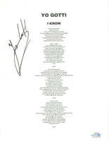 Yo Gotti Signed Autographed I Know Song Lyric Sheet Rapper Hip Hop ACOA COA