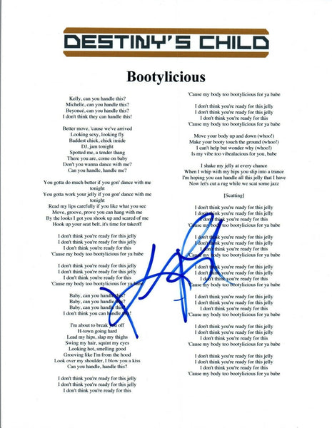 Kelly Rowland Signed Autographed Destiny's Child BOOTYLICIOUS Lyric Sheet COA