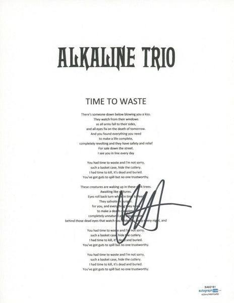 Matt Skiba Signed Autographed Alkaline Trio Time To Waste Lyric Sheet ACOA COA
