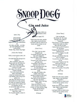 Snoop Dogg Signed Autographed GIN AND JUICE Song Lyric Sheet BAS Beckett COA