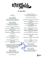 Wiz Khalifa Signed Autographed WE DEM BOYZ Song Lyric Sheet Beckett COA