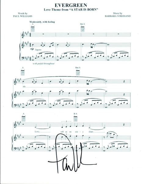 Paul Williams Signed Autograph A Star Is Born EVERGREEN Sheet Music COA