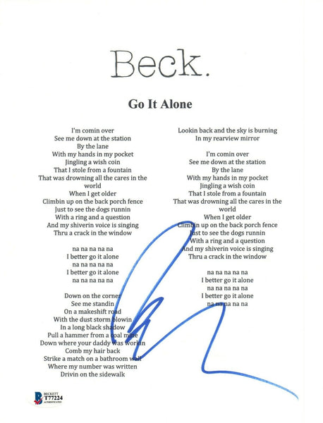 Beck Hansen Signed Autographed GO IT ALONE Song Lyric Sheet Beckett BAS COA