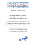 John Mayall Signed The Bluesbreakers RAMBLIN' ON MY MIND Song Lyric Sheet COA