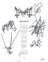 Mayhem Metal Band Signed Watchers Song Lyric Sheet Attila Csihar +4 ACOA COA