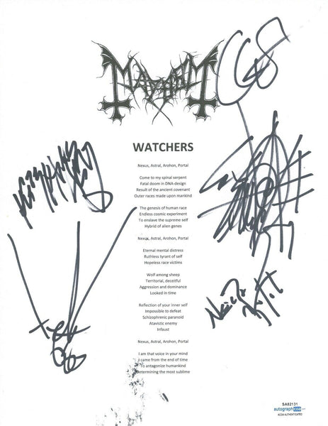 Mayhem Metal Band Signed Watchers Song Lyric Sheet Attila Csihar +4 ACOA COA
