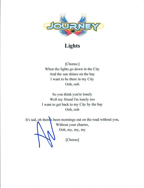 Ross Valory Signed Autograph Journey "Lights" Lyric Sheet COA
