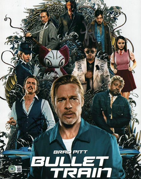 Brad Pitt & Aaron Taylor-Johnson Signed 11x14 Photo Bullet Train Beckett COA